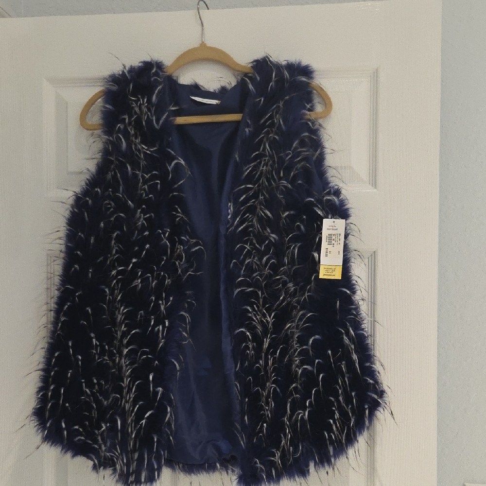 Patchington Navy Faux Fur Vest NWT